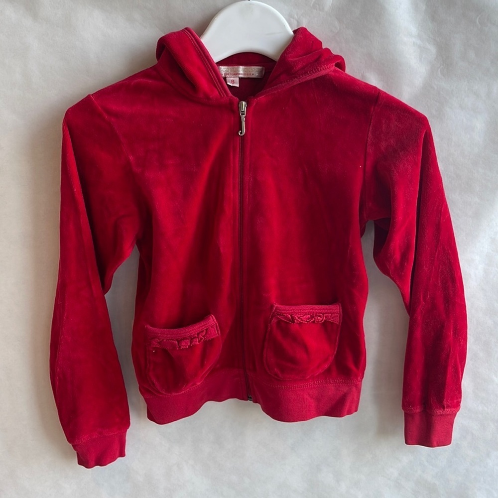 Juicy Couture Red Velour Ruffle Zip Up Jacket Y2K Girls 8